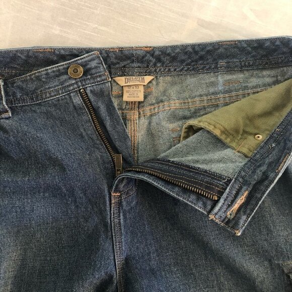 Duluth Trading Cargo Jean Shorts Med Wash High Rise Ladies 12 - Picture 3 of 10
